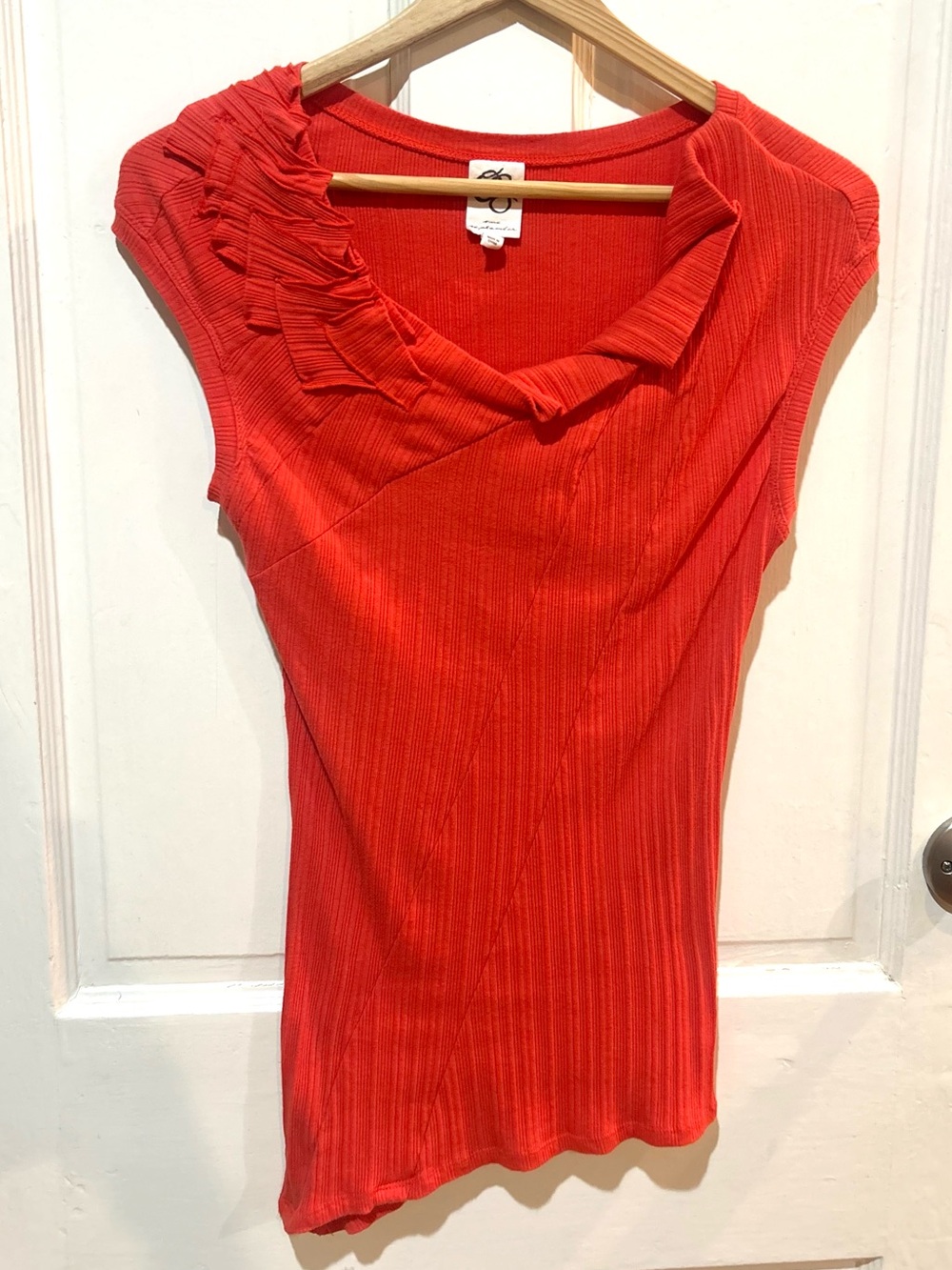 Anthropologie One September Orange Ribbed Knit Cotton Stretch Top Size XS - Picture 2 of 7